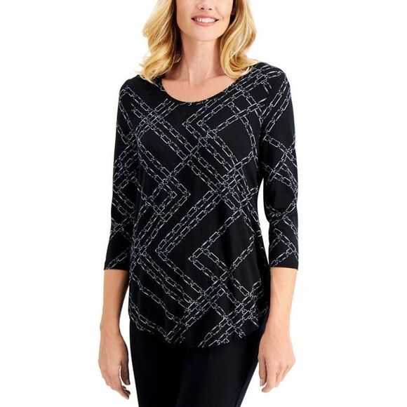 Jm Collection Chain-Print Top - Picture 1 of 3
